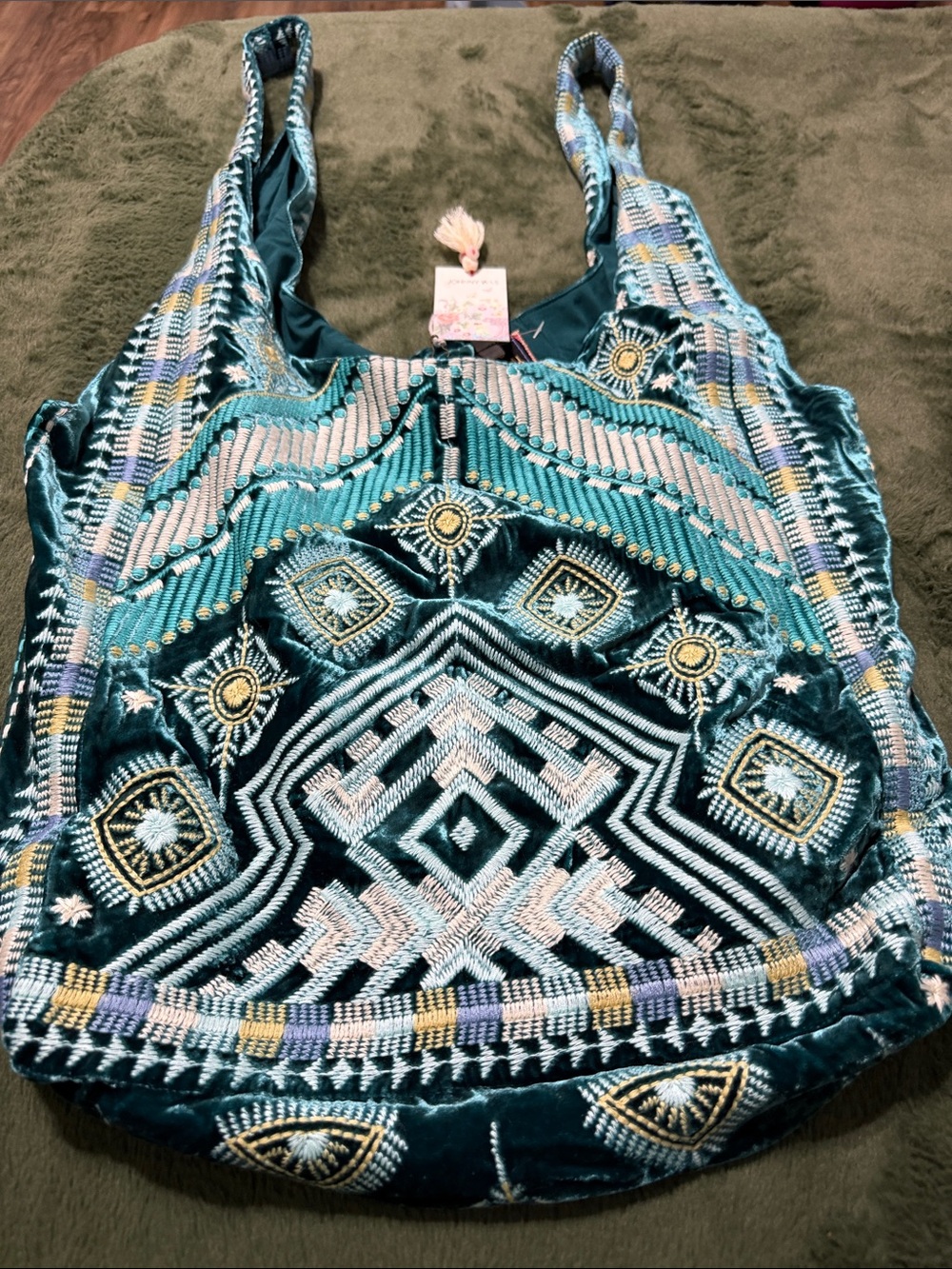 Johnny Was Embroidered Teal Boho Shoulder Bag